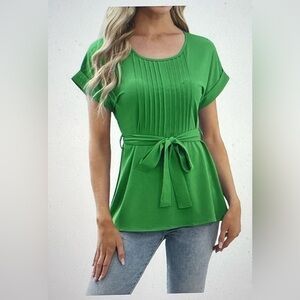 Cici Bird Green Women’s Summer Blouse, Short Sleeve, Size L NWT